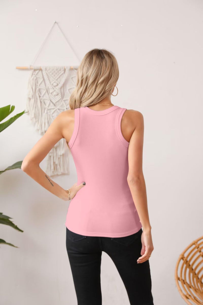 VICHYIE Summer Sleeveless Basic Tank Tops for Women Cami Top Shirt Ribbed Racerback Blouses Pink Small - Image 4